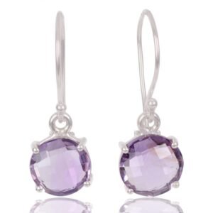 Sterling silver amethyst drop earrings with faceted round-cut gemstones main view