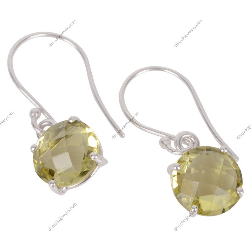 Elegant lemon quartz earrings set in sterling silver with faceted gemstones alternate image