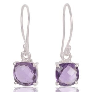 Sterling silver amethyst drop earrings featuring cushion-cut gemstones main view