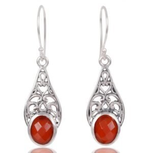 Silver filigree carnelian dangle earrings with vintage-inspired craftsmanship main view