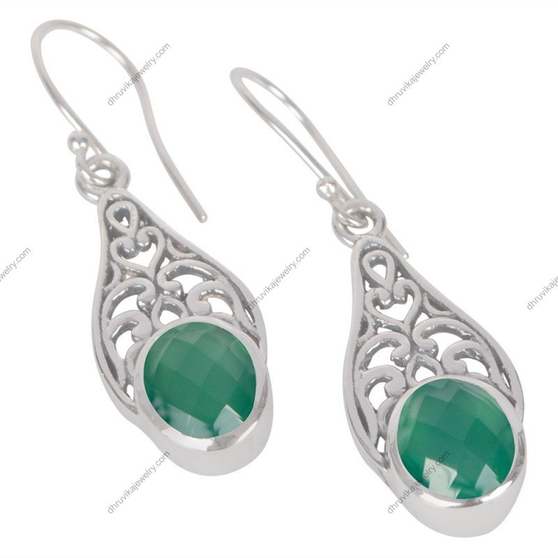 Sterling silver filigree earrings with green Onyx gemstones, vintage-inspired handcrafted jewelry alternate image