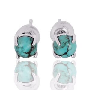 Silver turquoise stud earrings in sterling silver setting, featuring round turquoise gemstones main view