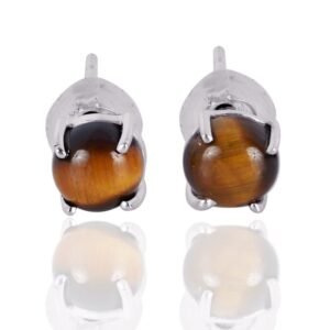 Silver tiger’s eye stud earrings with sterling silver prong setting main view