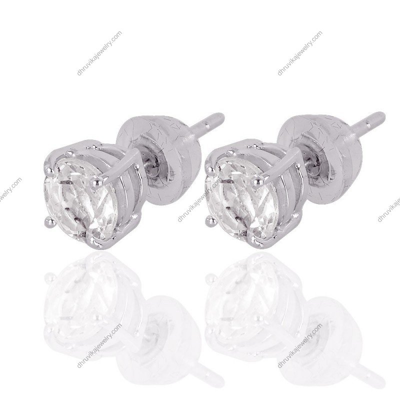 Elegant silver stud earrings with round cubic zirconia stones set in sterling silver view1