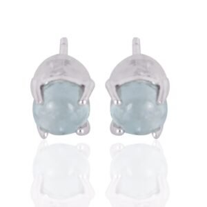 Sterling silver aquamarine stud earrings with round-cut gemstone in prong setting main view