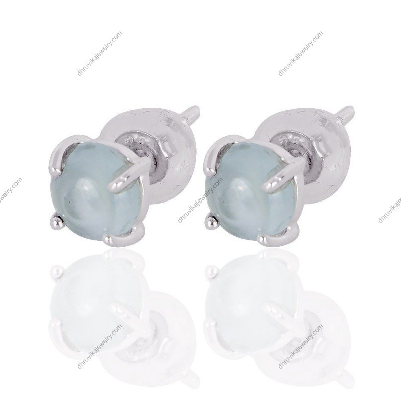 Sterling silver aquamarine stud earrings with round-cut gemstone in prong setting view1