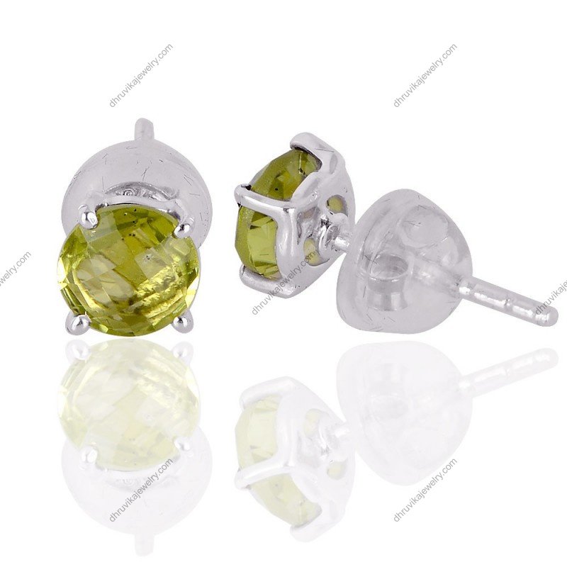 Sterling silver peridot stud earrings with round green gemstone alternate image