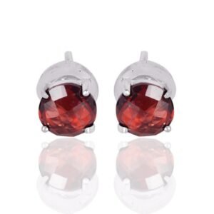 Elegant silver garnet stud earrings with faceted red gemstones set in sterling silver. main view