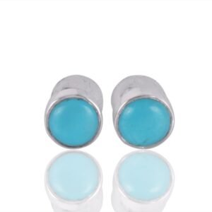 Sterling silver turquoise stud earrings with round blue stones, minimalist and elegant design main view