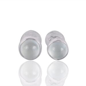 Sterling silver moonstone stud earrings with a polished finish and luminous gemstone main view