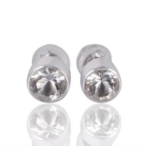 Elegant silver stud earrings with round-cut gemstone in sterling silver setting main view