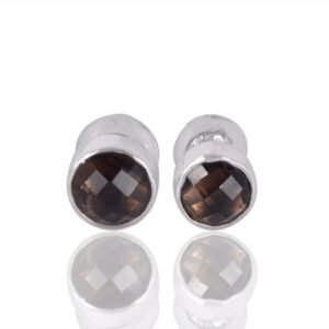 Silver smoky quartz stud earrings with faceted gemstones in sterling silver setting main view