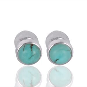 Sterling silver turquoise stud earrings with natural gemstone in minimalist round bezel setting main view