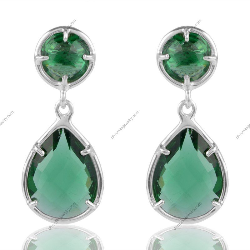 Silver dangle earrings with amethyst gemstones and gold accents view1