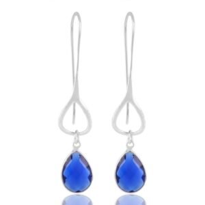 Elegant silver drop earrings with faceted blue gemstone, perfect for any occasion. main view