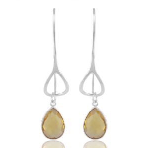 Sterling silver citrine dangle earrings with pear-shaped gemstones in elegant drop design main view