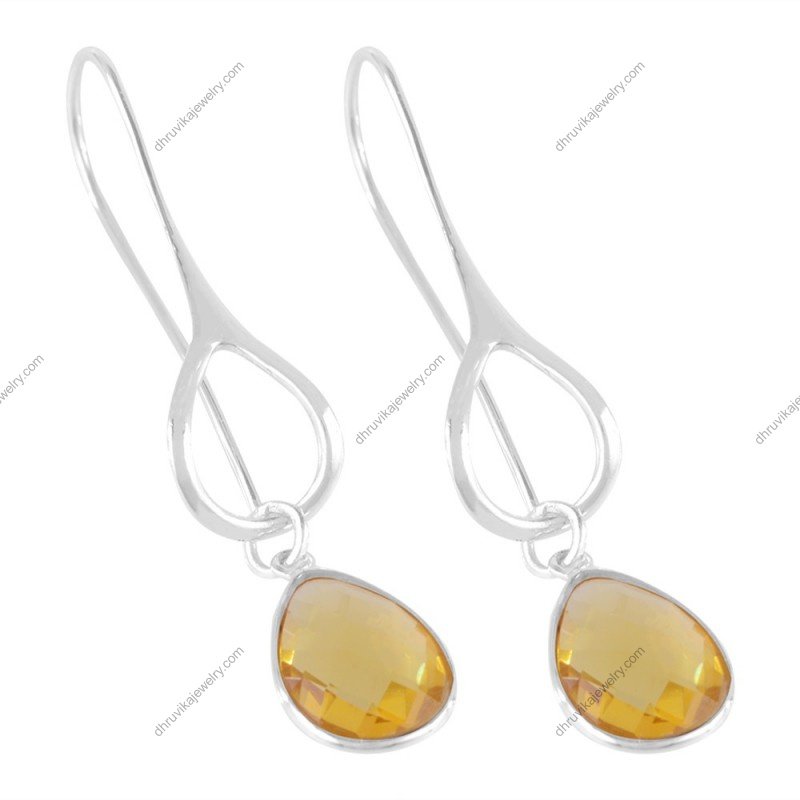 Sterling silver citrine dangle earrings with pear-shaped gemstones in elegant drop design alternate image