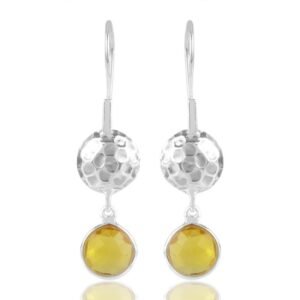 Yellow Chalcedony dangle earrings in sterling silver with hammered detail main view