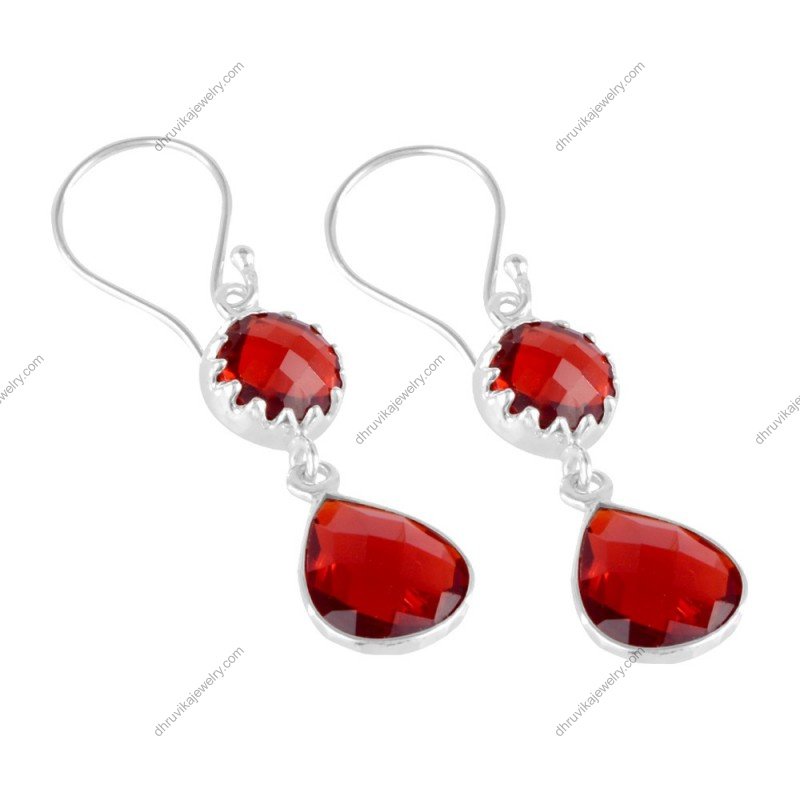 Elegant red quartz dangle earrings set in sterling silver with teardrop gemstone detail alternate image