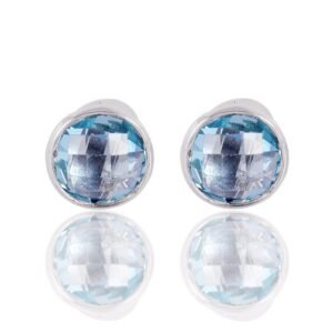 Silver blue topaz stud earrings in sterling silver, faceted gemstone design main view