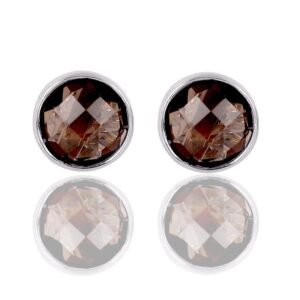 Silver smoky quartz stud earrings in sterling silver setting main view