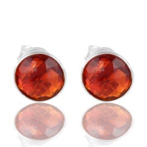 Red Quartz Stud Earrings in Sterling Silver with Faceted Gemstone main view