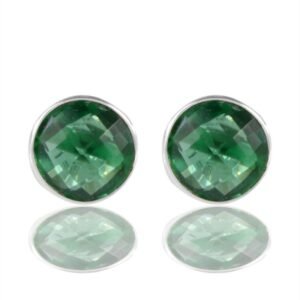 Silver green gemstone stud earrings with sterling silver setting main view