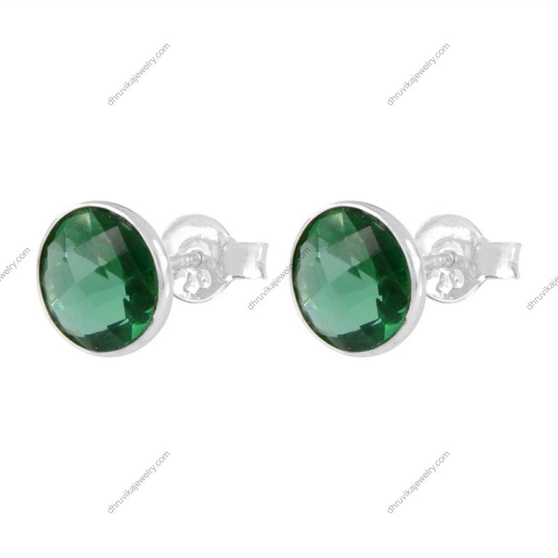 Silver green gemstone stud earrings with sterling silver setting alternate image