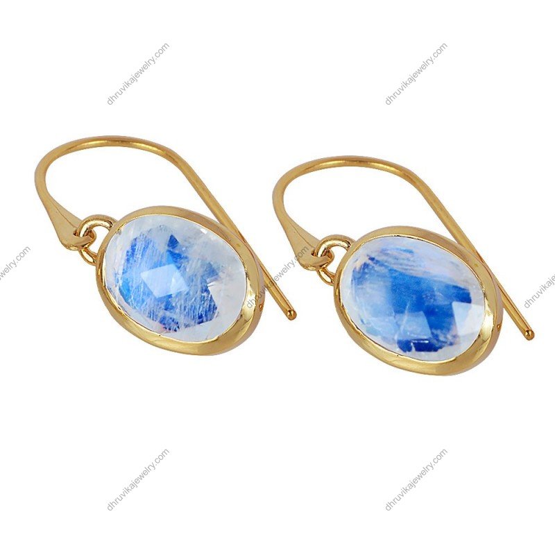 Gold-plated moonstone dangle earrings with bezel-set gemstones, handcrafted for elegant styling alternate image