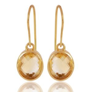 Faceted citrine drop earrings in gold with a timeless and elegant design. main view