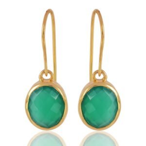 Elegant Green Onyx drop earrings with gold-plated hooks, handcrafted gemstone jewelry main view