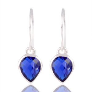 Elegant blue quartz dangle earrings in sterling silver, teardrop design main view