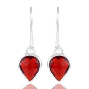 Red Quartz dangle earrings in sterling silver with pear-shaped gemstone main view