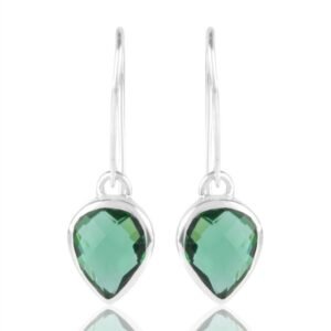 Sterling silver green quartz dangle earrings with pear-cut faceted gemstones main view