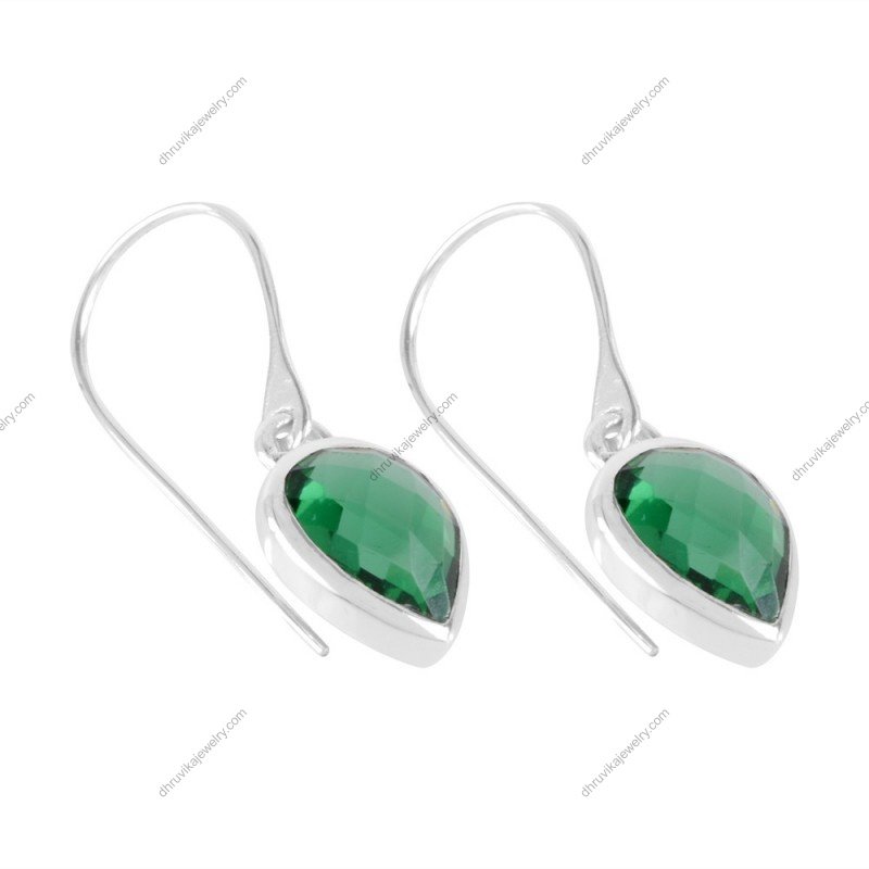 Sterling silver green quartz dangle earrings with pear-cut faceted gemstones alternate image