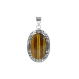 Handcrafted Tiger’s Eye pendant in sterling silver with intricate detailing main view