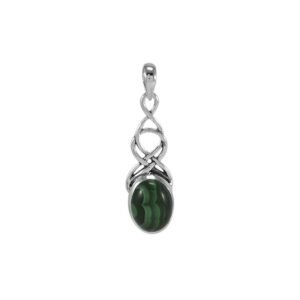 Sterling Silver Celtic Knot Malachite Pendant with elegant gemstone design main view