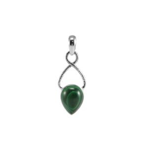 Sterling silver malachite teardrop pendant featuring an elegant infinity design. main view