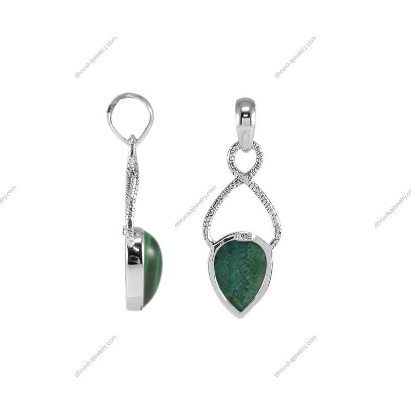 Sterling silver malachite teardrop pendant featuring an elegant infinity design. alternate image