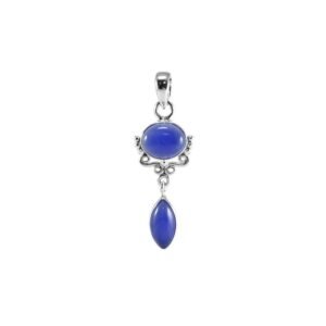 Sterling silver blue chalcedony pendant with vintage detailing and polished gemstones main view