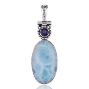 Sterling silver Larimar and Iolite pendant with ocean-inspired design main view