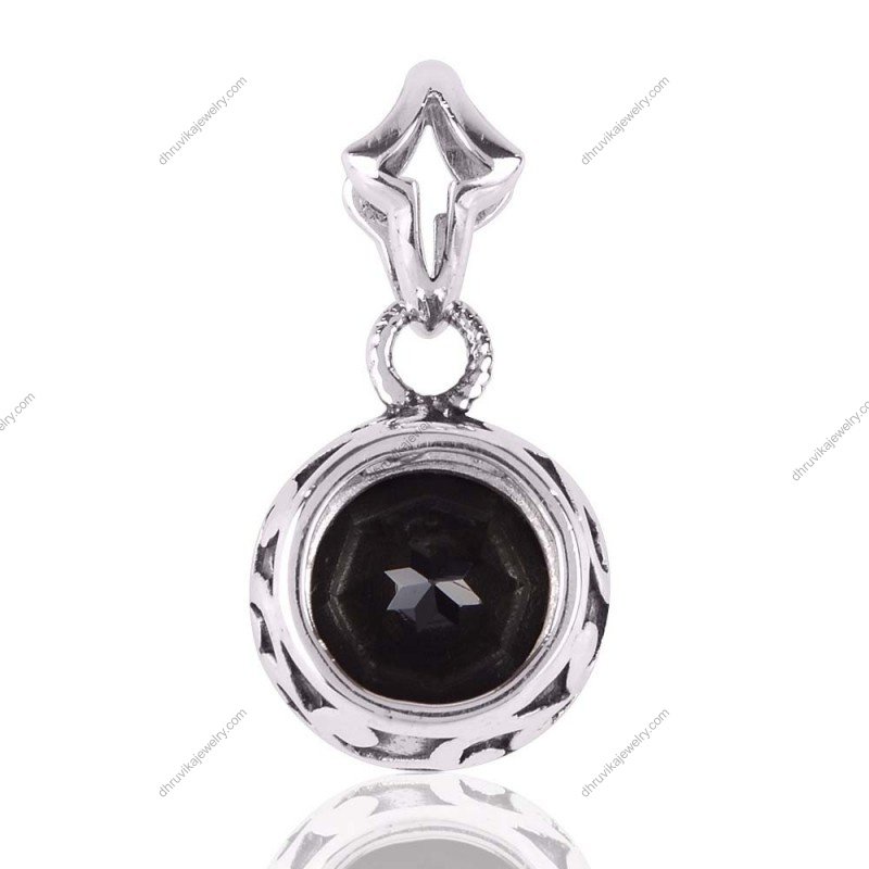 Sterling silver black onyx pendant with star-shaped bail, elegant gemstone jewelry view1