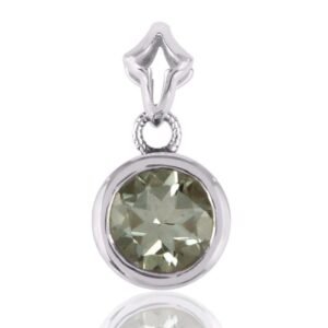 Silver green amethyst pendant with round-cut gemstone in a bezel setting main view