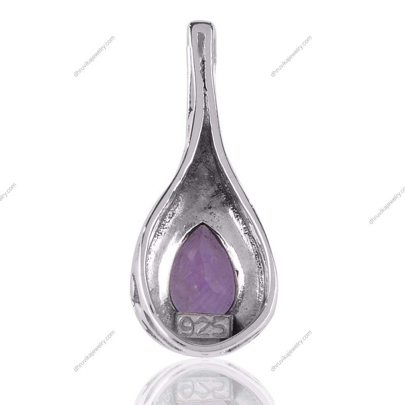 Sterling silver amethyst teardrop pendant with vintage filigree detailing view1