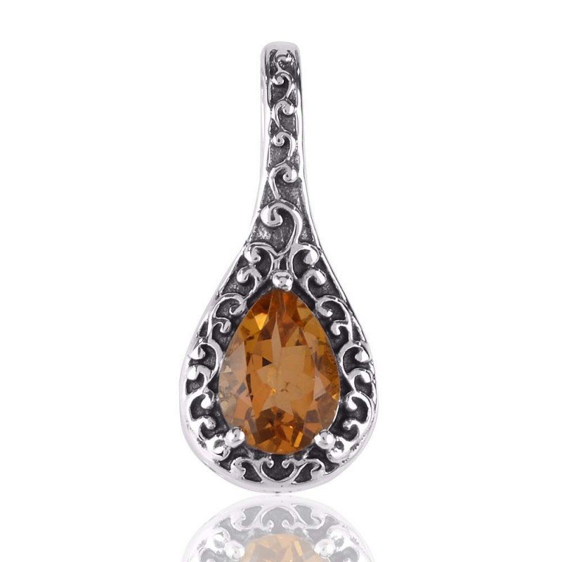 Pendentif En Argent 925 Et Citrine Naturelle - Fait Main - Longueur 2,5 Pouces