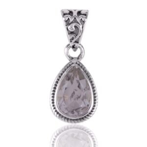 Sterling silver teardrop crystal pendant with vintage scrollwork main view