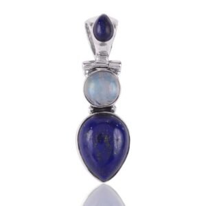 Sterling silver lapis lazuli and moonstone pendant with teardrop gemstone design main view