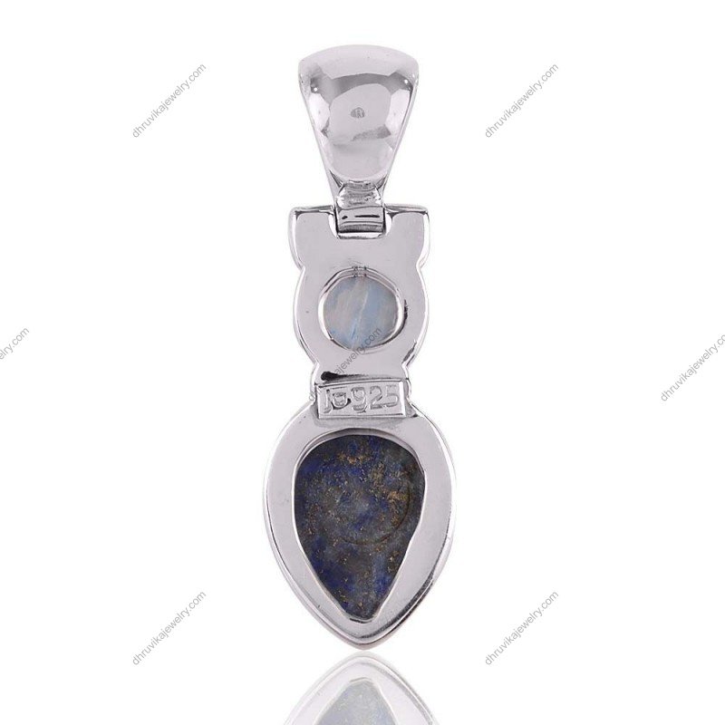 Sterling silver lapis lazuli and moonstone pendant with teardrop gemstone design view1