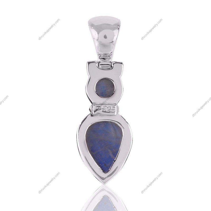 Sterling silver moonstone pendant with three luminous moonstones, elegant and mystical jewelry piece view1
