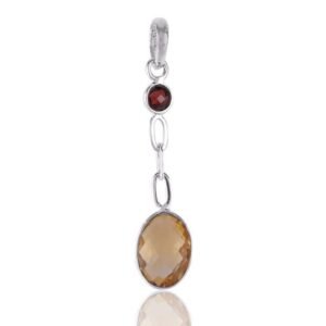 Sterling silver citrine and garnet dangle charm with faceted gemstones main view